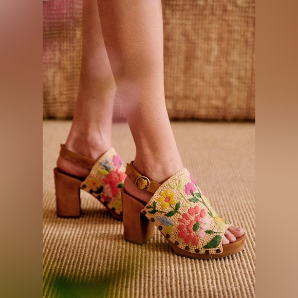 Sézane Dakota High Clogs in Floral Raffia FR 37 / US 6 - Picture 1 of 11